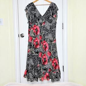 Vtg 90s Y2K Babydoll Slip Dress Size 24 Sequin Beaded Lace Print Flutter Sleeve